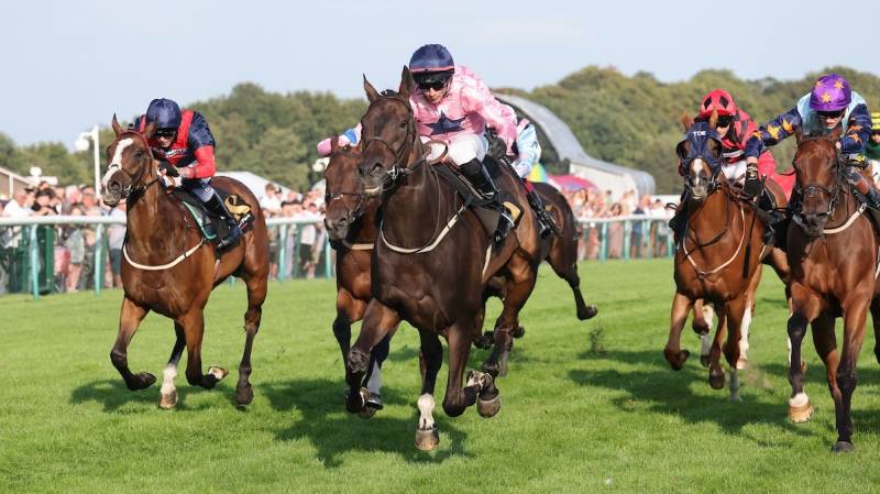 LEADENHALL sweeps down the outside to win at Haydock